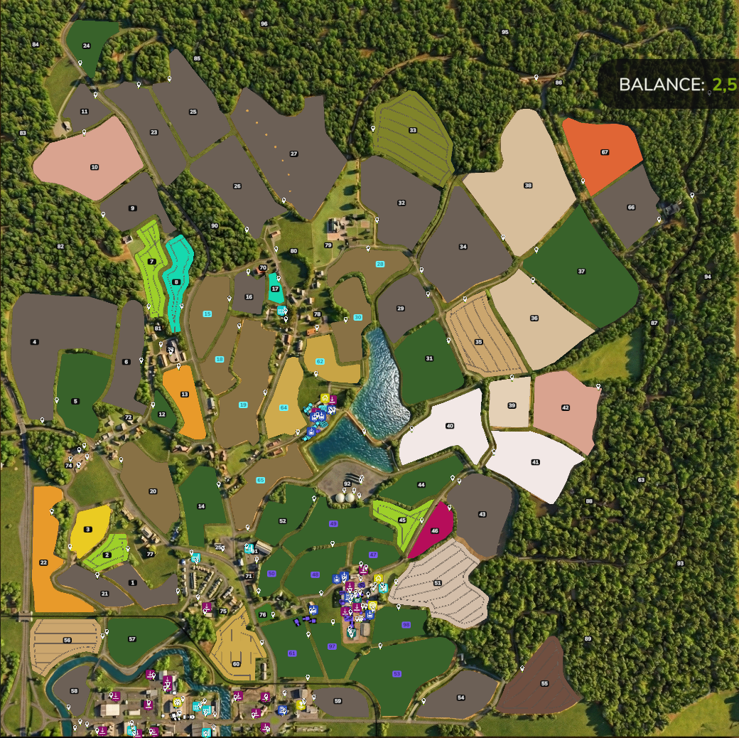 In-game FS25 PDA map for reference