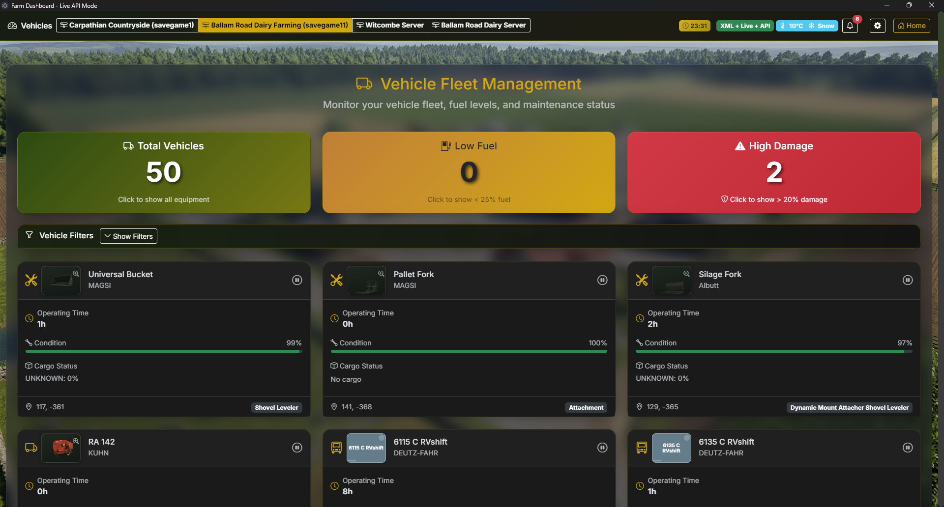 Vehicles summary cards