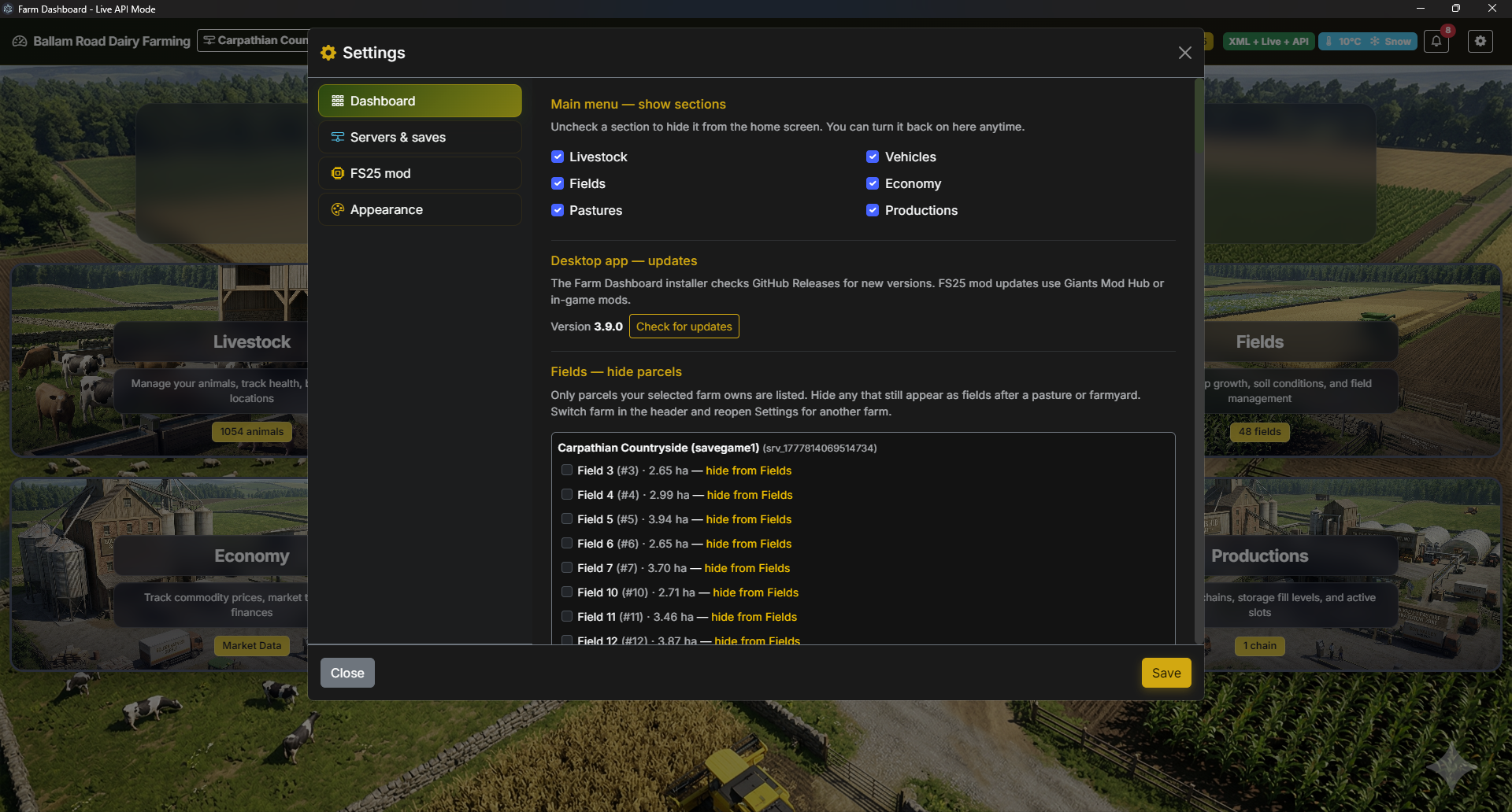 Dashboard settings
