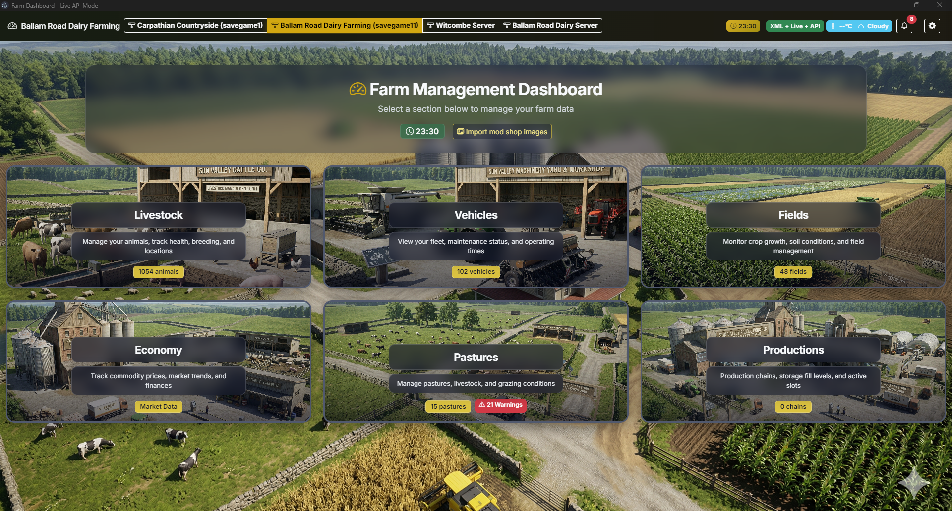 Farm Dashboard app home screen