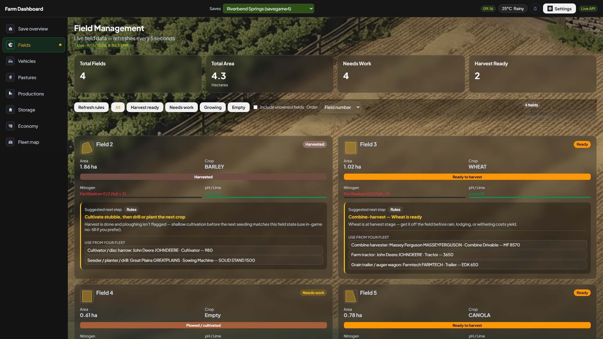 Vanilla Field Management with nitrogen and pH bars