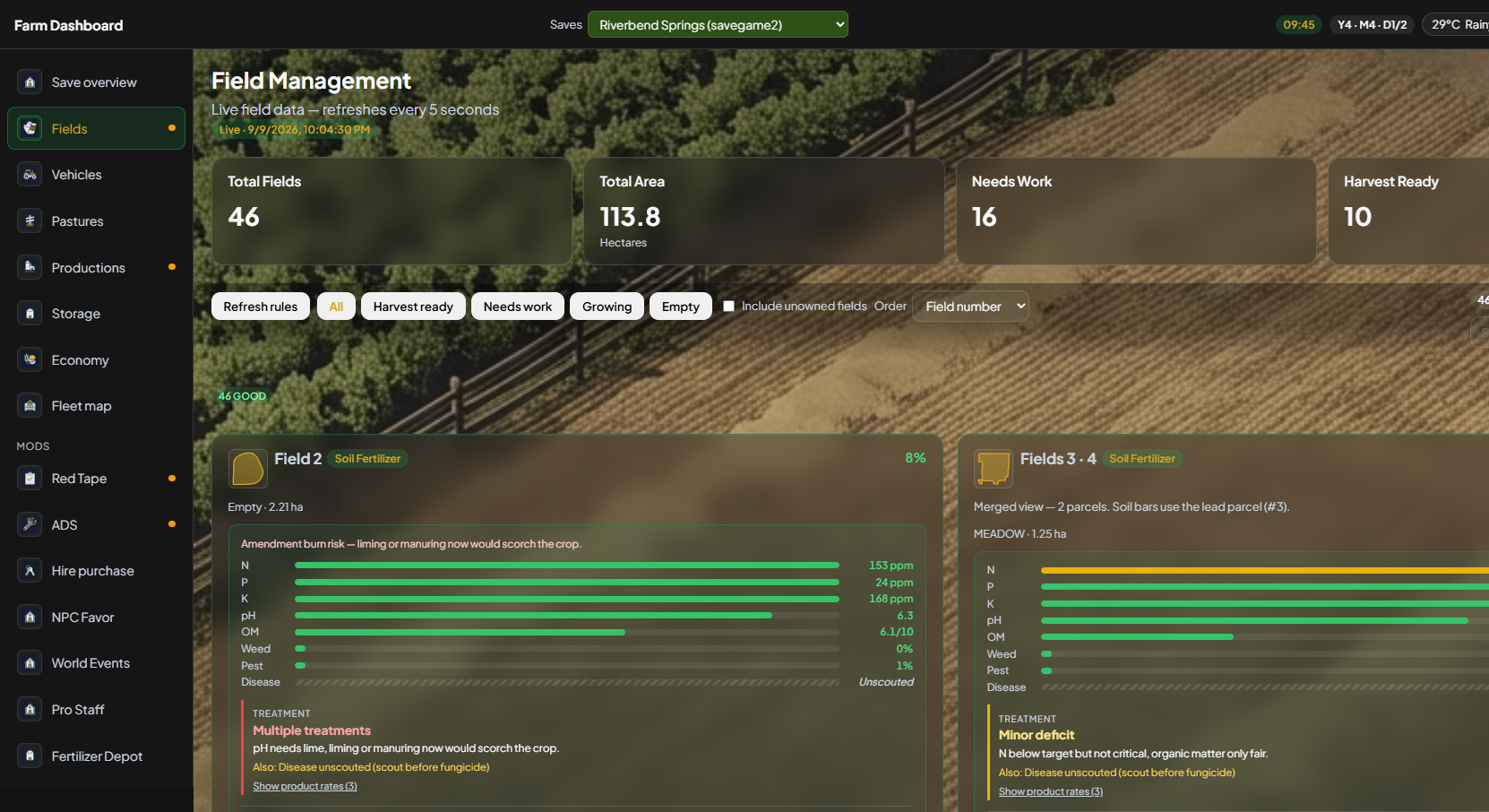 Fields Order menu on Field Management