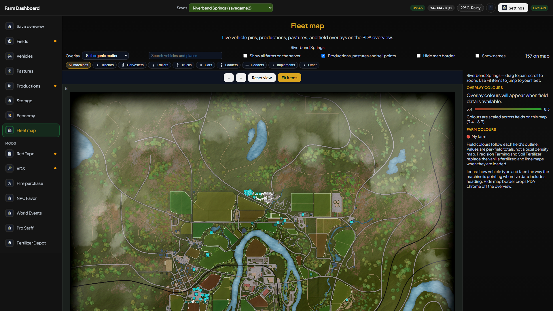 Fleet map with growth overlay and vehicle pins